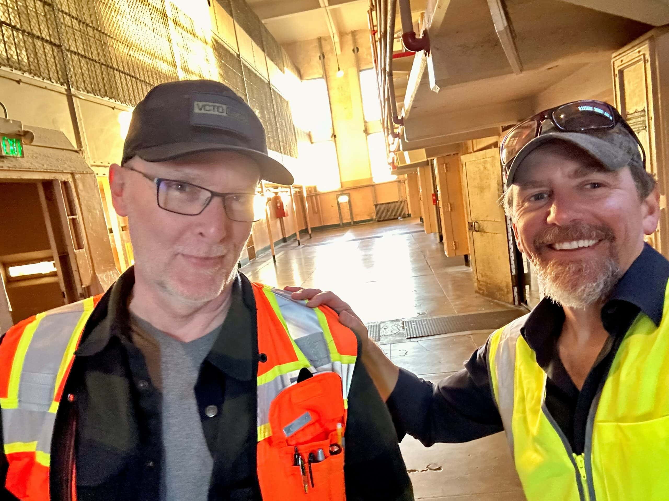 Pete Kelsey and Dr Jeremy Sofonia at Alcatraz